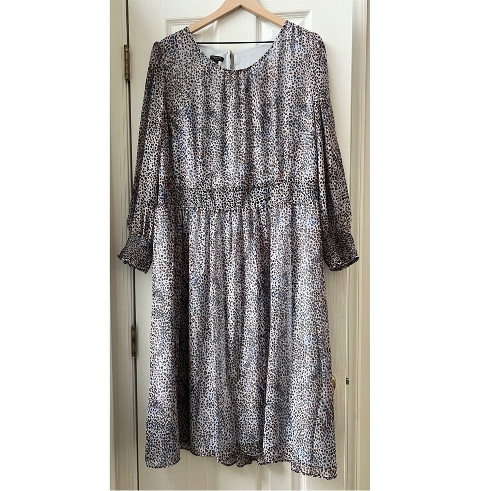 Talbots Blue Leopard Print Midi Dress Long Sleeve Plus 22W Petite